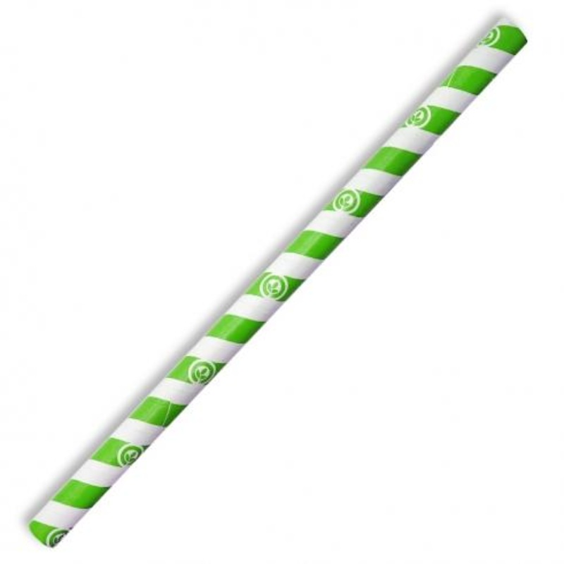 10mm jumbo paper straw - green stripe - Carton of 2500 units