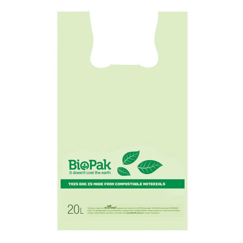 20L bioplastic bag with handles - Green - Carton of 1000 units