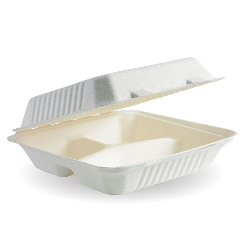 23x23x8cm 3 compartment clamshell - white - Carton of 200 units