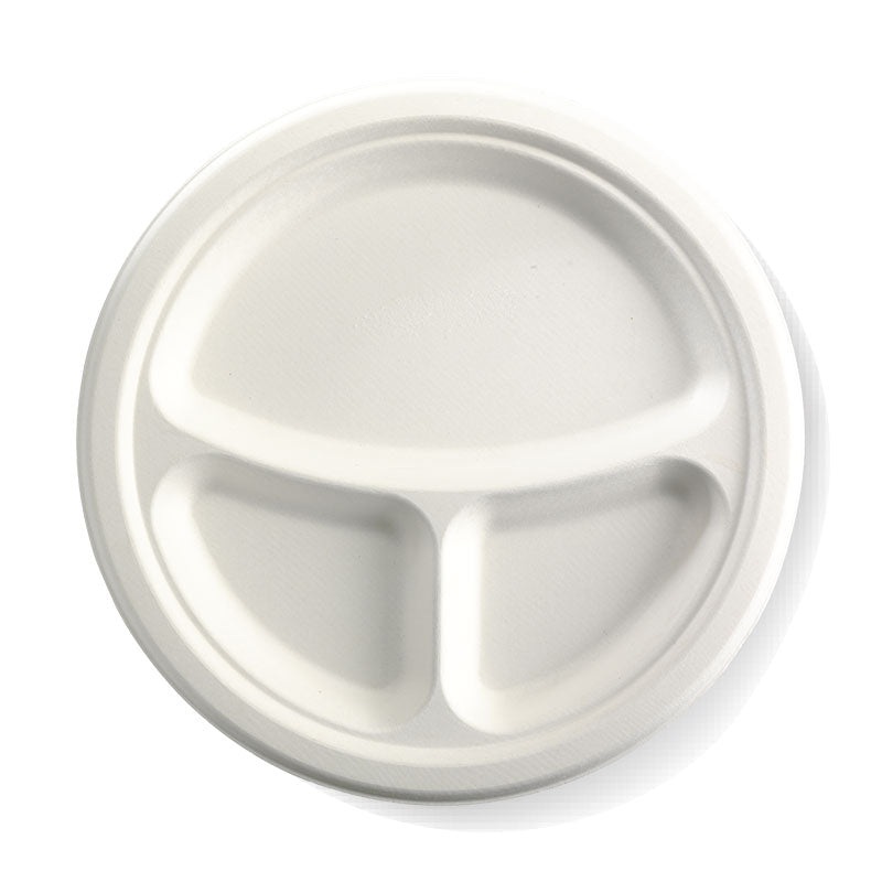 25cm (10") 3 compartment round plate - white - Carton of 500 units