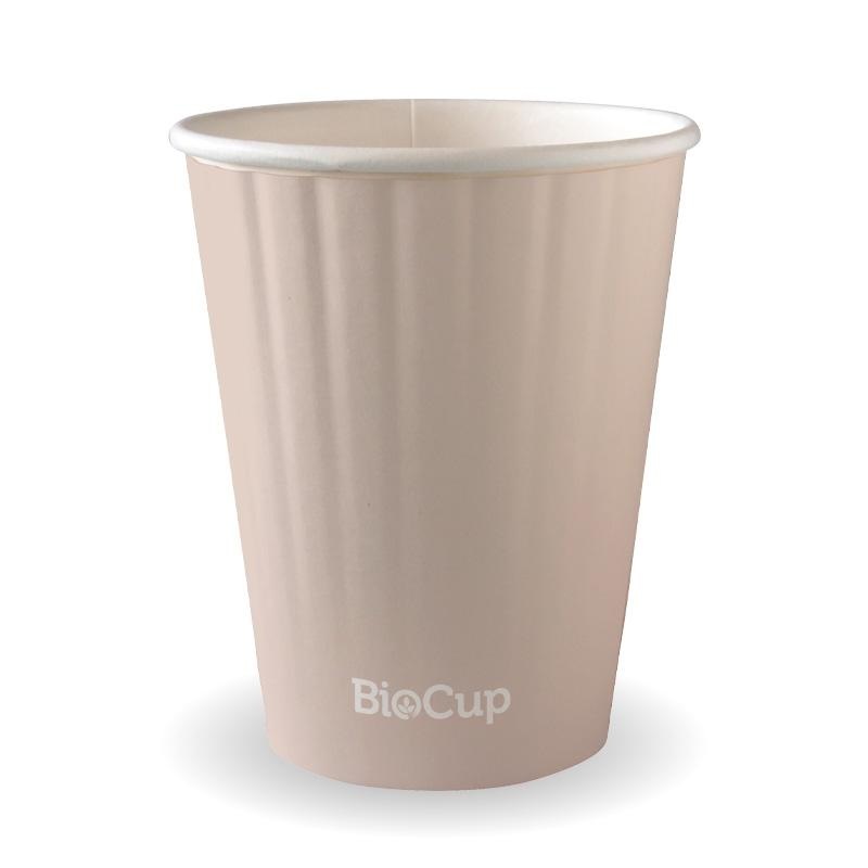 390ml / 12oz (90mm) Aqueous Double Wall BioCup - stone - Carton of 1000 units