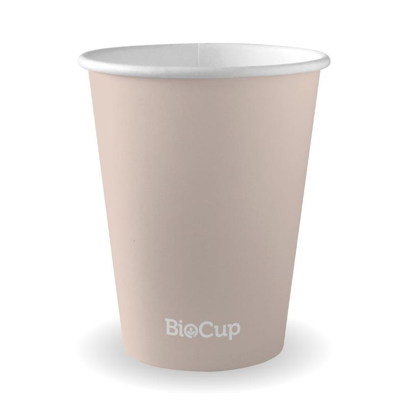 390ml / 12oz (90mm) Aqueous Single Wall BioCup - stone - Carton of 1000 units
