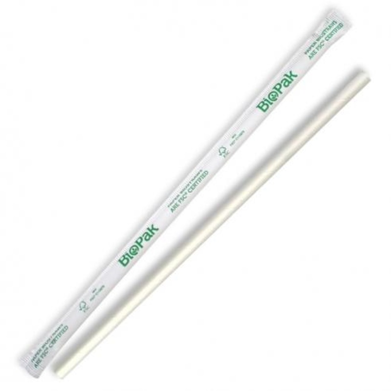 6mm individually wrapped straight straw - white - Carton of 2500 units