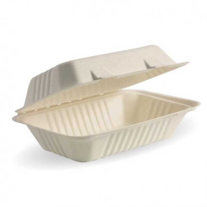 Natural Plant fibre Clamshell (230x150x80mm) - Natural - Carton of 250 units