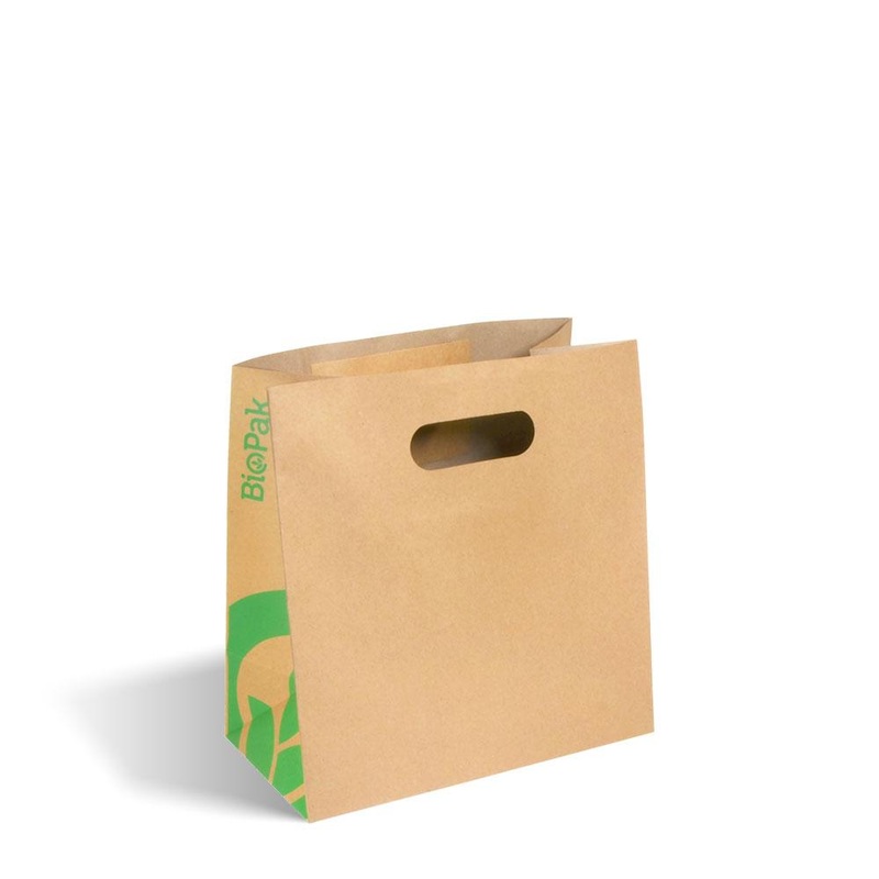 Small die cut handle Paper Bags - Kraft Compostable - Carton of 250 units
