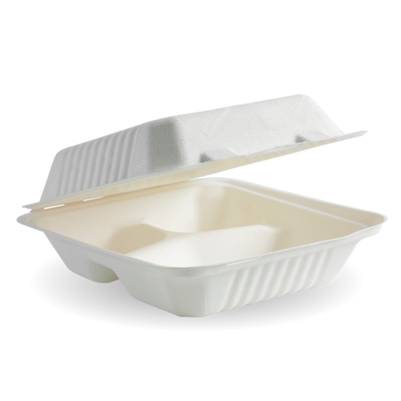 20x22x8cm (7.8x8x3") 3 compartment clamshell - white - Carton of 200 units