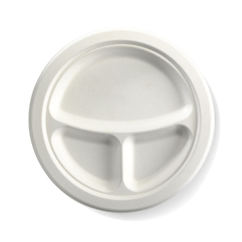 23cm (9") 3 compartment round plates - white - Carton of 500 units
