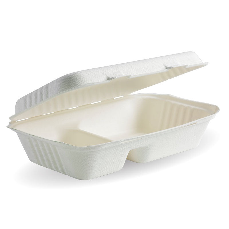 23x15x8cm (9x6x3") 2 compartment clamshell - white - Carton of 250 units