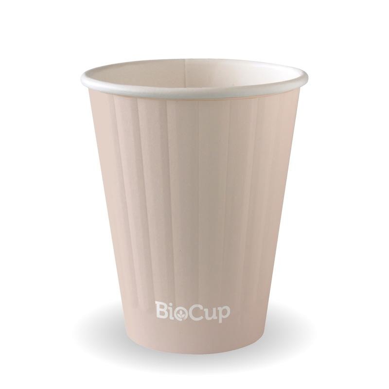 255ml / 8oz (80mm) Aqueous Double Wall BioCup - stone - Carton of 1000 units