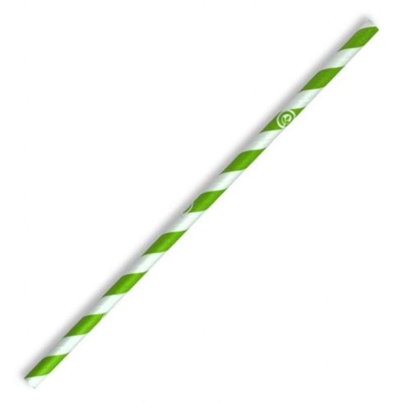 6mm regular paper straw - green stripe - Carton of 2500 units