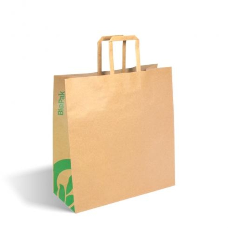 Medium flat handle Paper Bags - Kraft  Compostable - Carton of 200 units
