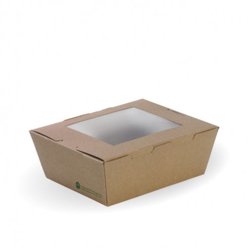 Medium lunch box with window - 152 x 120 x 64mm - FSC Mix - printed kraft-look - Carton of 200 units