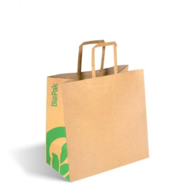 Small flat handle Paper Bags - Kraft Compostable - Carton of 250 units