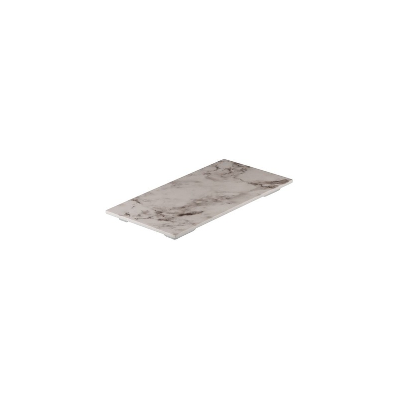 Flat Rectangular Platter, 325 x 176mm, Melamine - White Marble: Pack of 3