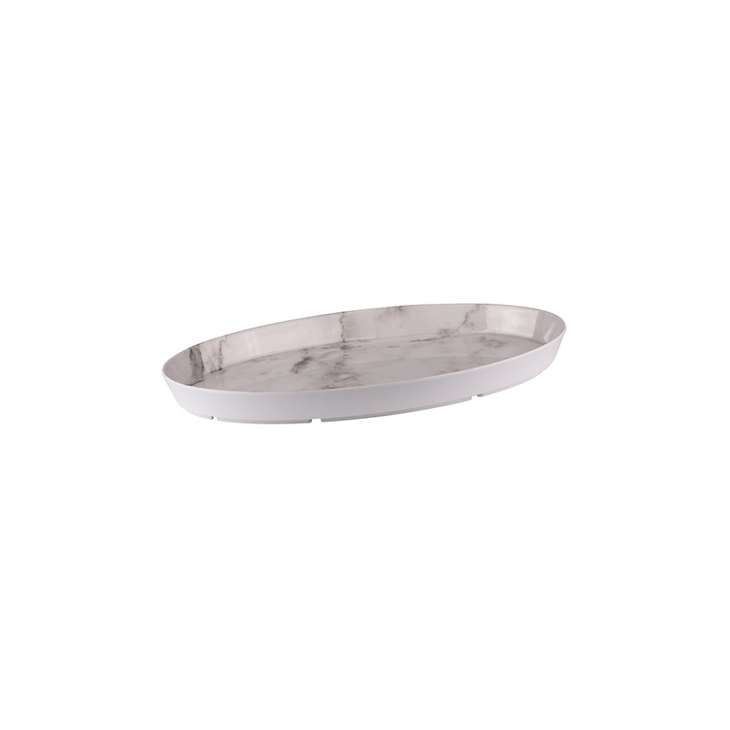 Oval Dish, 425 x 265 x 40mm, Melamine - White Marble: Pack of 12