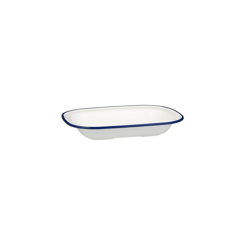 Rectangular Dish, 200 x 145 x 45mm, Melamine - White & Blue: Pack of 12