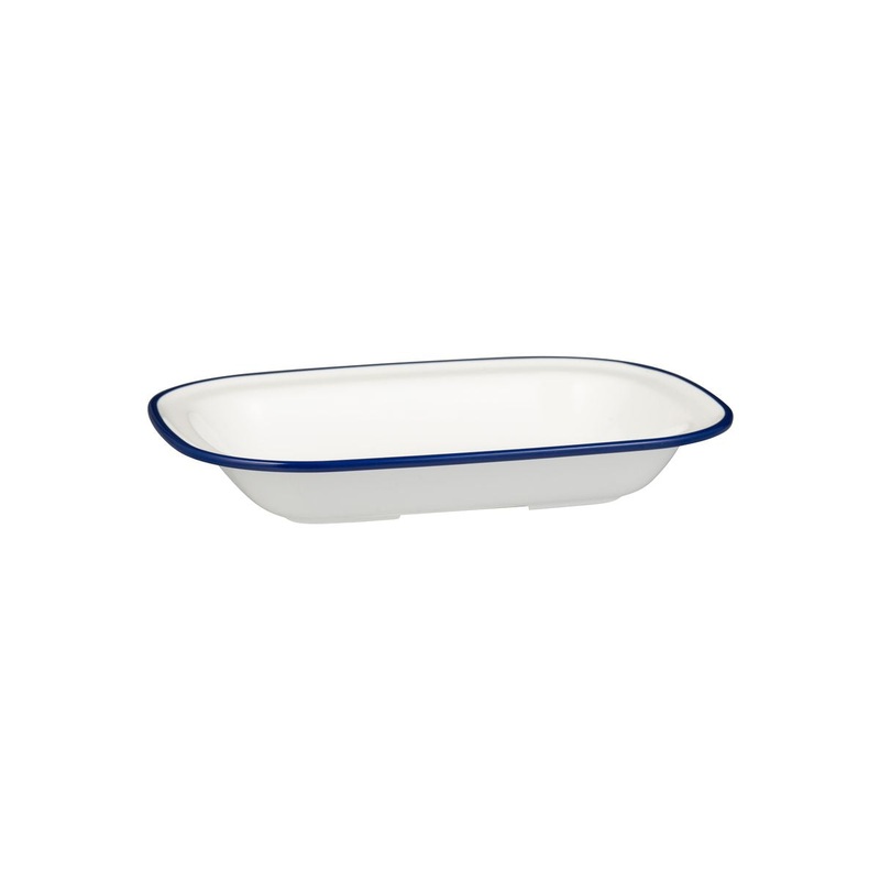 Rectangular Dish, 270 x 200 x 42mm, Melamine - White & Blue: Pack of 12