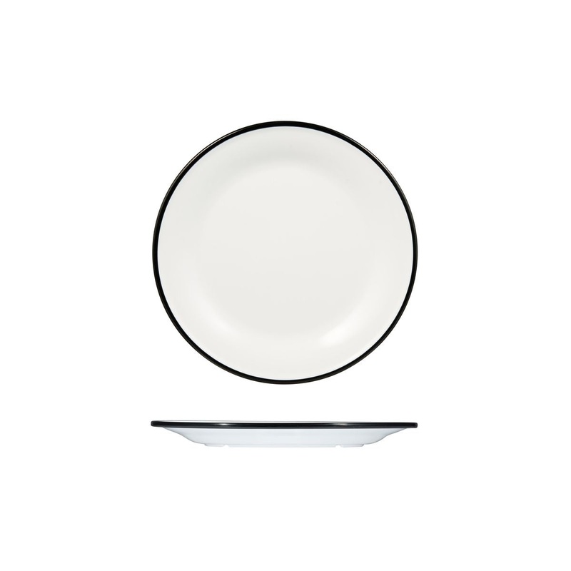 Round Plate, 220mm, Melamine - White & Black: Pack of 12