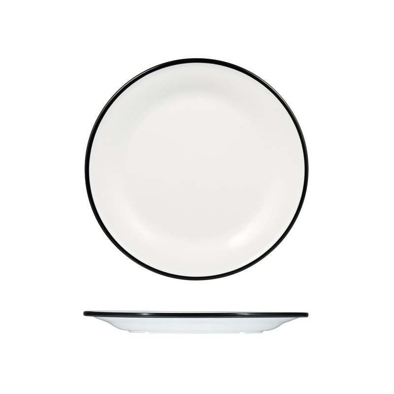 Round Plate, 270mm, Melamine - White & Black: Pack of 12