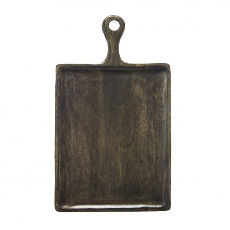 Rectangle Serving Board With Handle - 300x400x200mm, Mangowood, Dark: Pack of 1