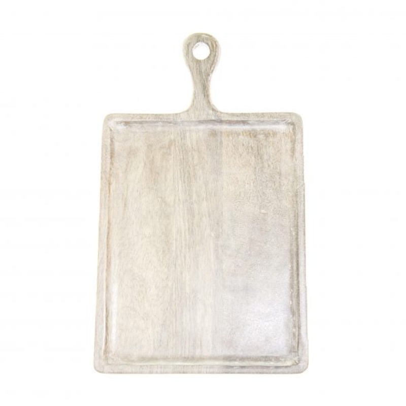 Rectangle Serving Board With Handle - 300x400x200mm, Mangowood, White: Pack of 1