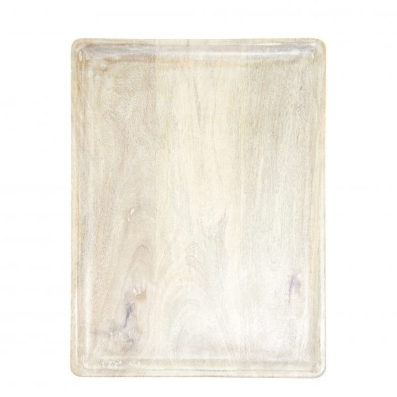 Rectangle Serving Board With Handle - 350x255x15mm, Mangowood, White: Pack of 1