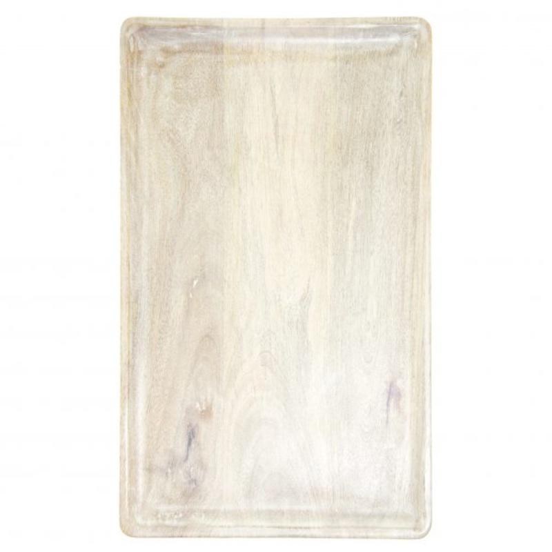 Rectangle Serving Board With Handle - 400x200x15mm, Mangowood, White: Pack of 1