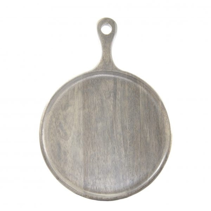 Round Serving Board with Handle - 250x350x15mm, Mangowood, Grey