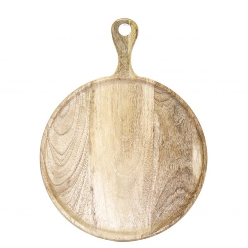 Round Serving Board with Handle - 250x350x15mm, Mangowood, Natural