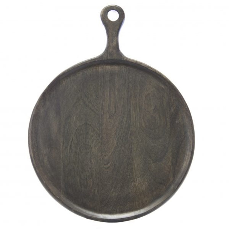 Round Serving Board With Handle - 300mm, Mangowood, Dark: Pack of 1