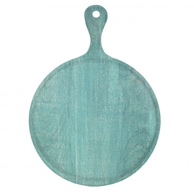 Round Serving Board With Handle - 300x400x15mm, Mangowood, Aqua: Pack of 1