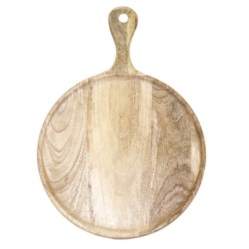 Round Serving Board With Handle - 570x780mm, Mangowood, Natural: Pack of 1