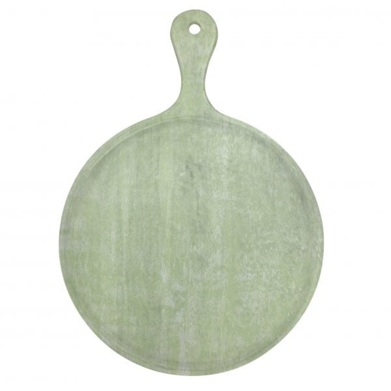 Round Serving Board With Handle - 570x780x35mm, Mangowood, Green: Pack of 1