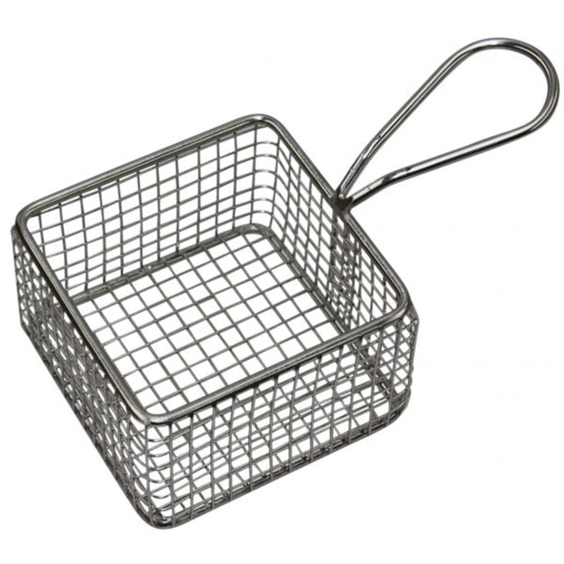 Square Serving Basket - 95 x 95 x 60mm, With Handle: Pack of 6