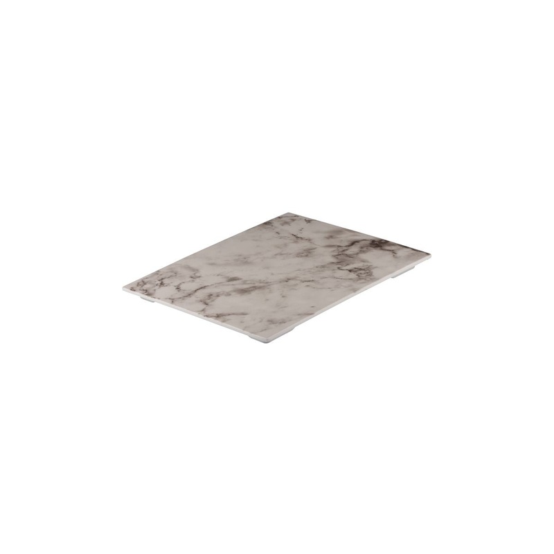 Flat Rectangular Platter, 325 x 265mm, Melamine - White Marble: Pack of 3