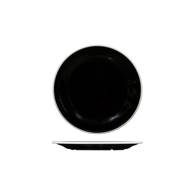 Round Plate, 220mm, Melamine - Black & White: Pack of 12