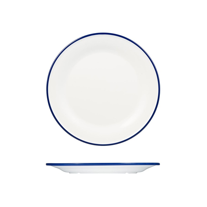Round Plate, 270mm, Melamine - White & Blue: Pack of 12