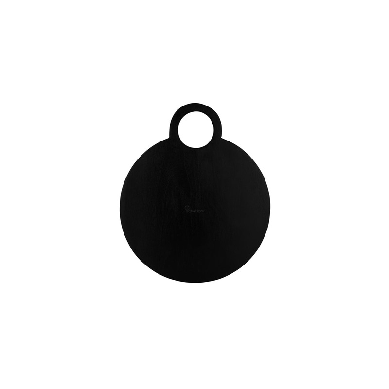 Serve Round Board, Black with Loop Handle Acacia - 440X370X15mm: Pack of 4