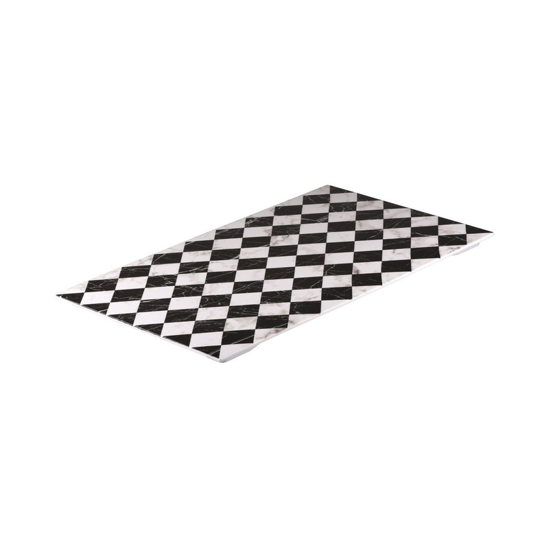 Flat Rectangular Platter, 530 x 325mm, Melamine - Checkered: Pack of 3