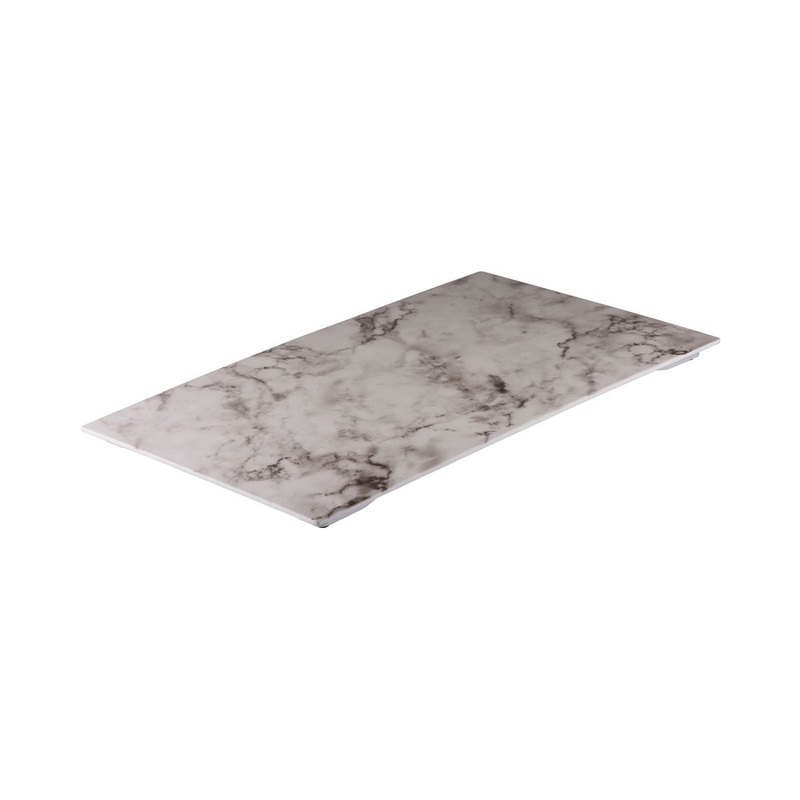 Flat Rectangular Platter, 530 x 325mm, Melamine - White Marble