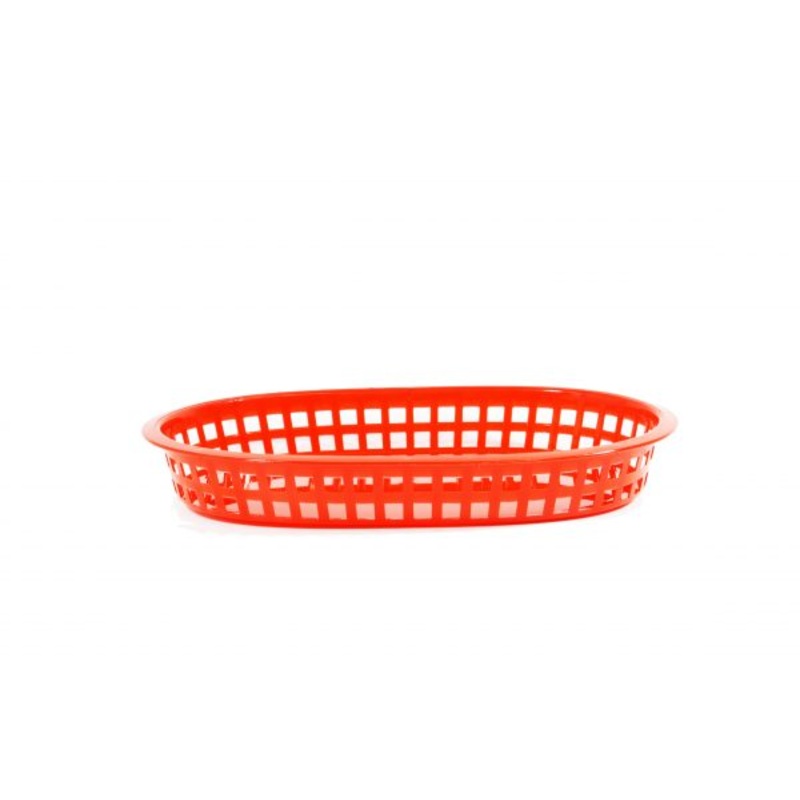 Rectangular Plastic Serving Basket - 270x180x40mm, Coney Island, Red: Pack of 12