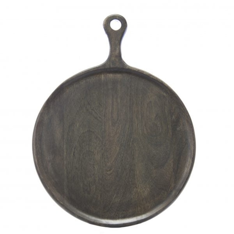 Round Serving Board With Handle - 250mm, Mangowood, Dark: Pack of 1