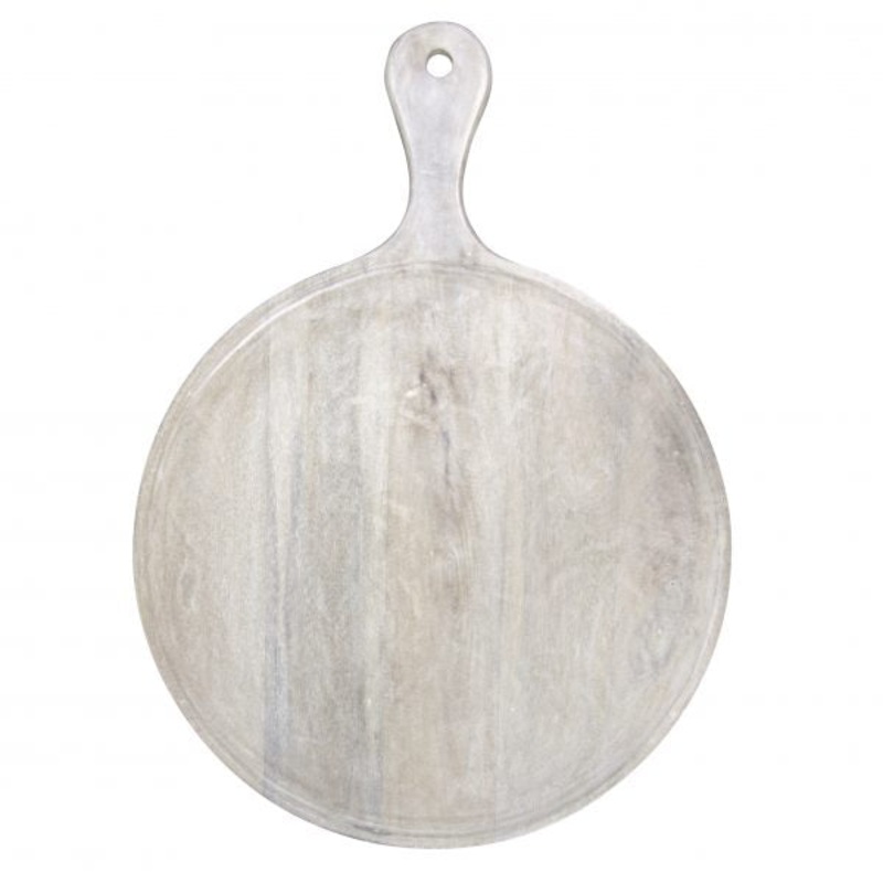 Round Serving Board With Handle - 570x780x35mm, Mangowood, White: Pack of 1