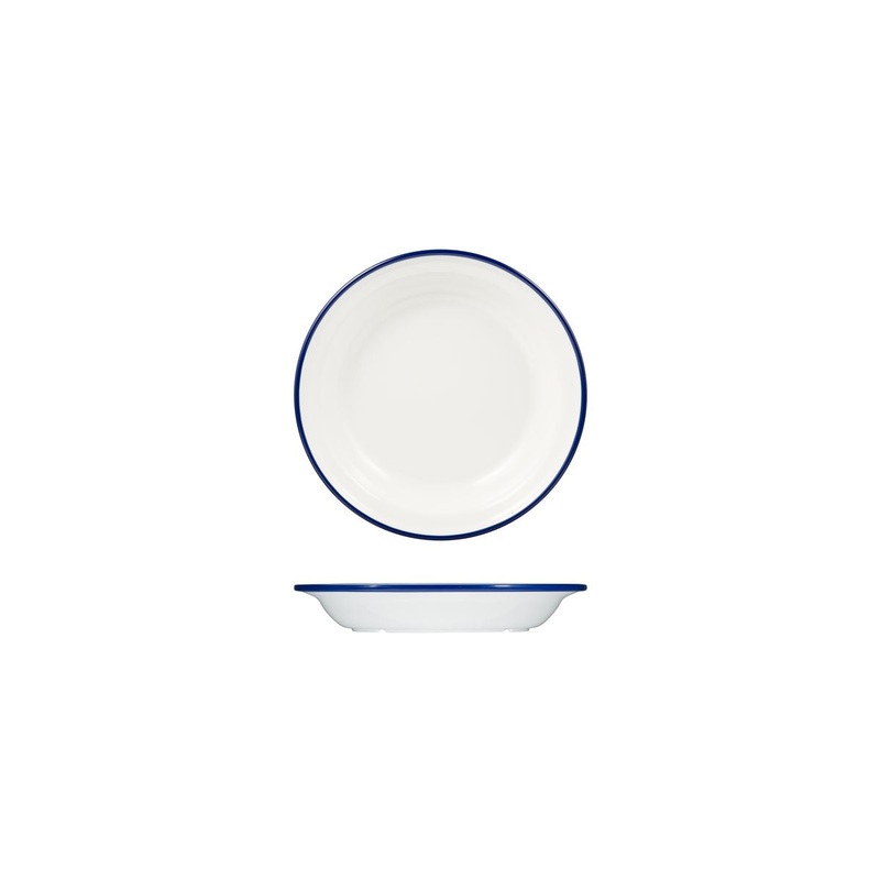 Soup - Pasta Plate, 200mm, Melamine - White & Blue: Pack of 12