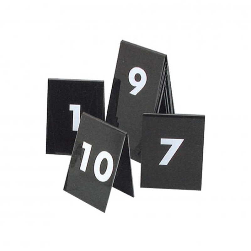 Table Numbers - 75 x 55mm, 1-10, (White Text On Black): Pack of 1
