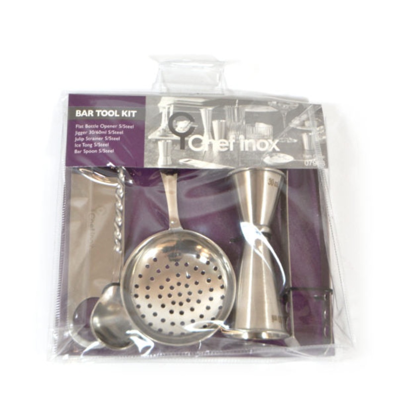 Bar Set (Tong, Jigger, Strainer, Opener, Spoon): Pack of 6