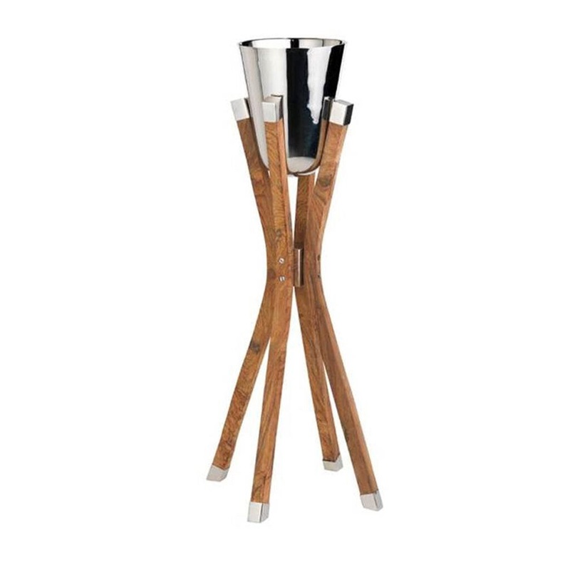 Chef Inox Wine Bucket-1 Bottle 18/10 And Wooden Stand Set: Pack of 1