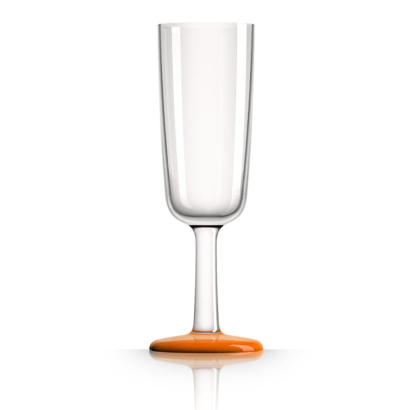 Unbreakable Flute Glass with Orange Base 180ml: Pack of 4