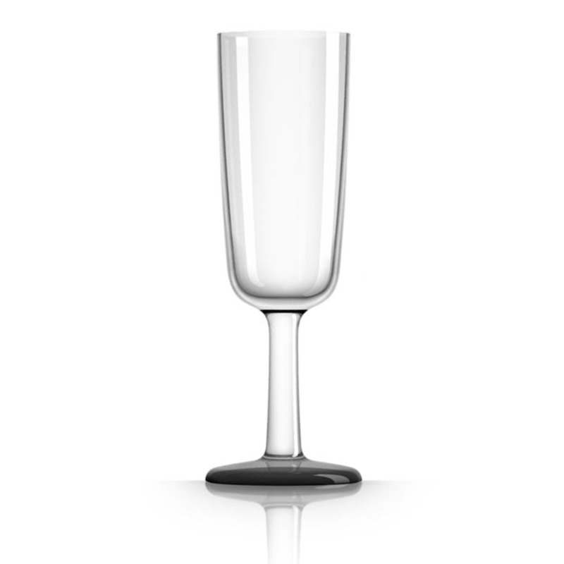 Unbreakable Flute Glass with Black Base 180ml: Pack of 4