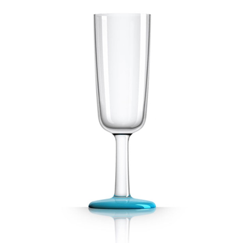 Unbreakable Flute Glass with Vivid Blue Base 180ml: Pack of 4